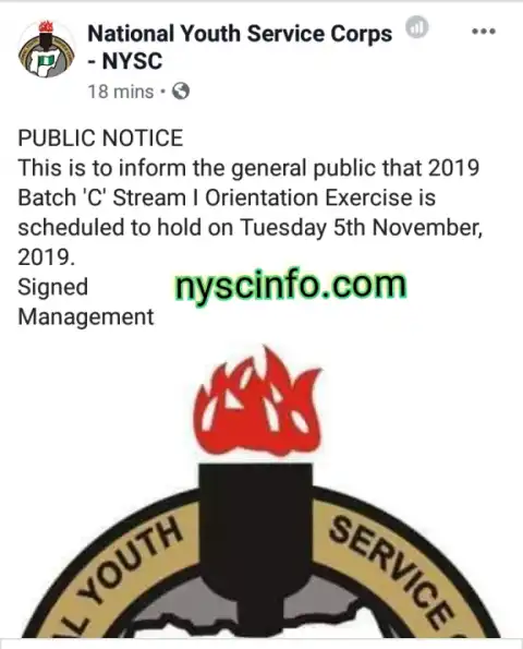 NYSC Officially Announces 2019 Batch C Stream 1 Camping Date